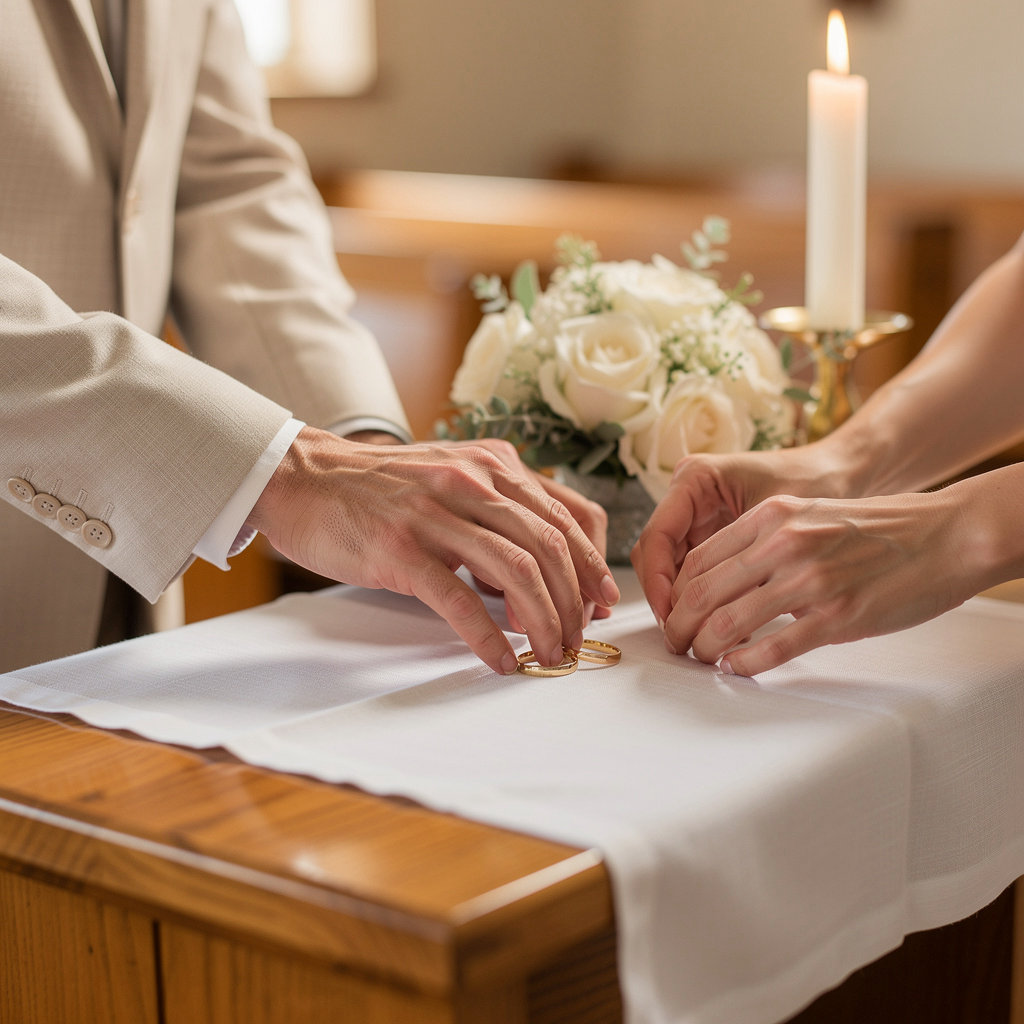 Elegant wedding ceremony at Horizon Park Chapel in San Diego with beautiful floral decor